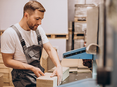 Young handsome man working at a factory